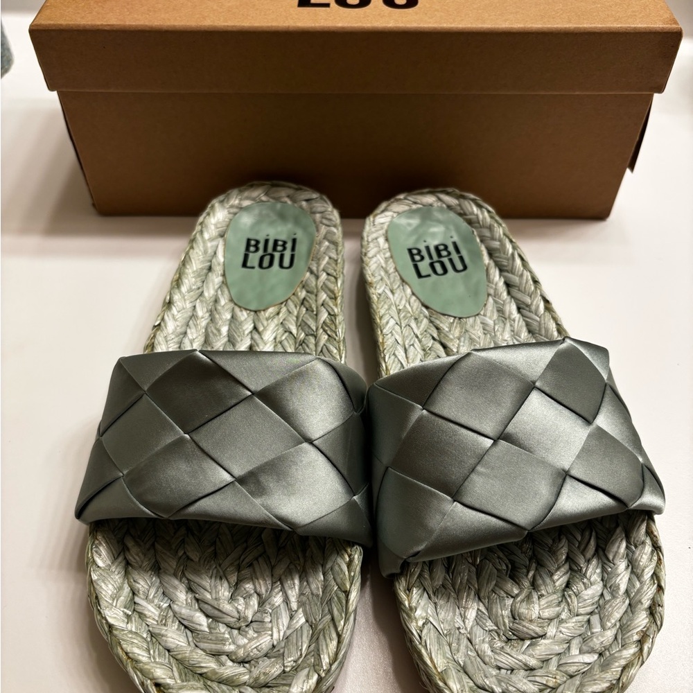 Silver Braided Slide Sandals
